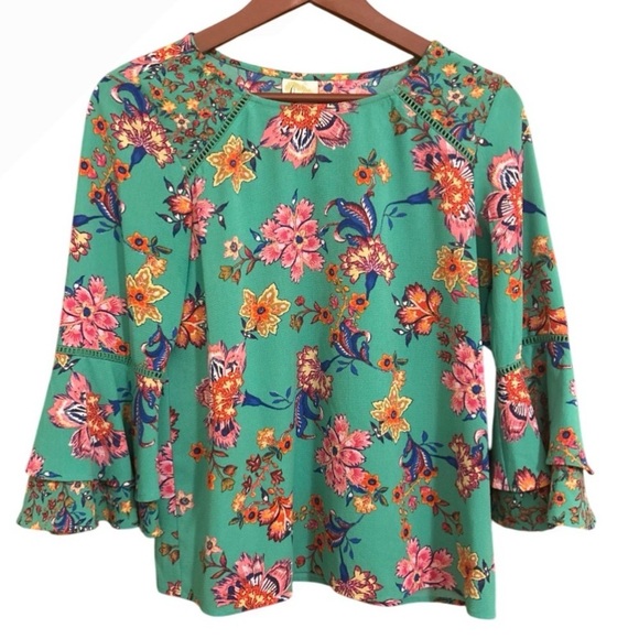 Anthropologie Tops - Anthropologie Fig and Flower Floral Flounce Sleeve Blouse - Size MP